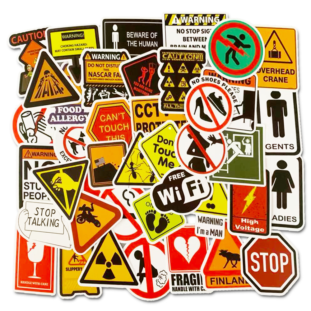 50 Waterproof Removable Warning Signs Luggage Trolley Case Motorcycle Bumper Stickers Waterproof Graffiti Stickers Removable display picture 2