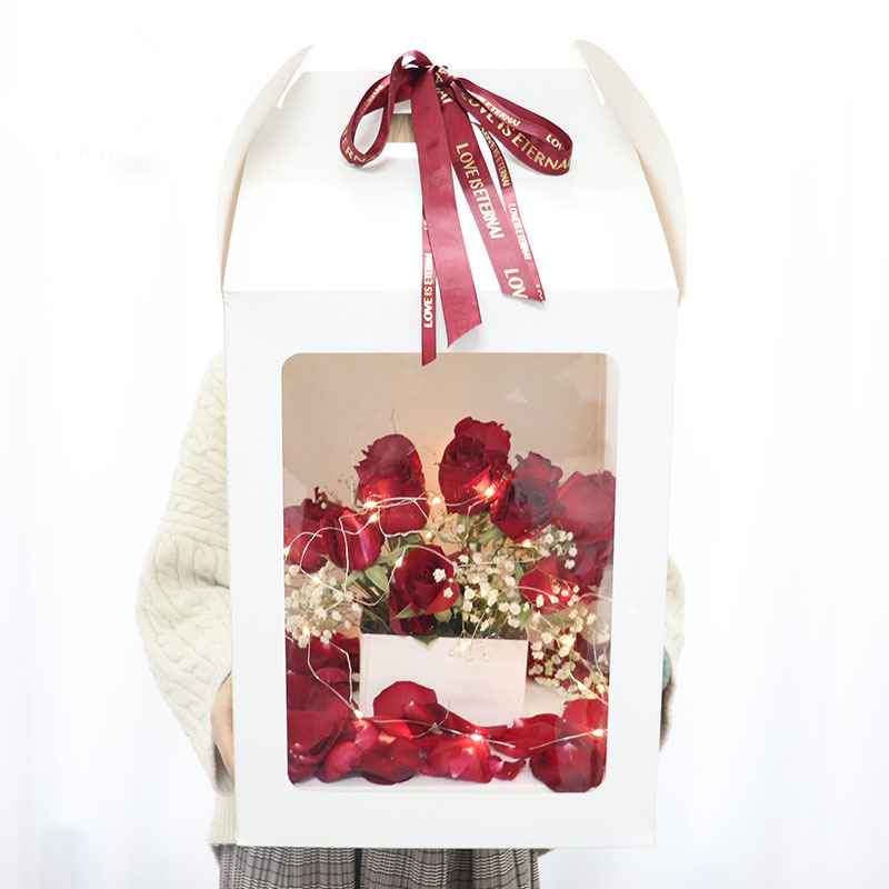 手提花盒情人节花店材料玫瑰鲜花网红全透明花艺礼物盒鲜花礼盒