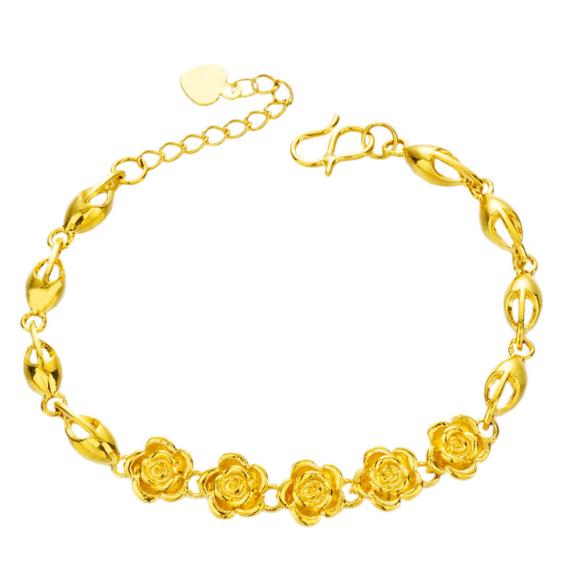 Venta al por mayor Europea oro latón flor pulsera mujer Vietnam chapado en oro 24K oro imitación real oro flor pulsera de las mujeres