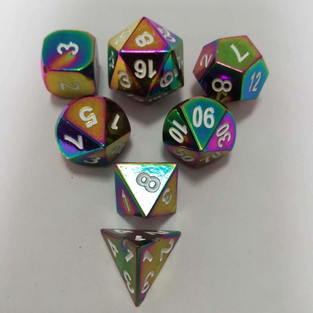 7粒装金属多面套装骰子/多面七件套色子精美金属盒子包装/桌游用|ms