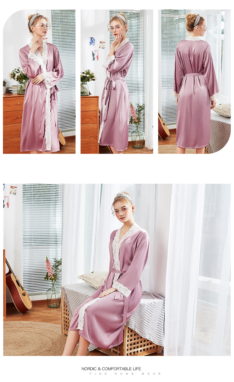 Summer Long Silk Dressing Gown Home Long-sleeved Wholesale Nihaojewelry display picture 8