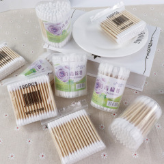 廠家供貨100支裝一次性棉簽 旅行護理雙頭木棒白色筒裝棉簽批發