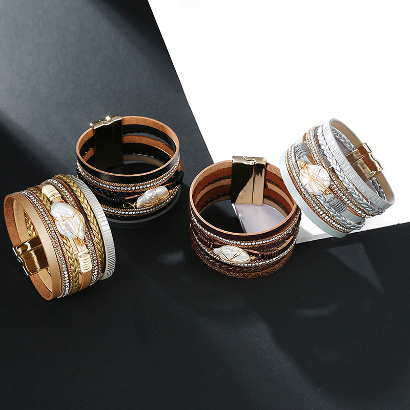 Bohemian fashion pearl tied rope braided bracelet