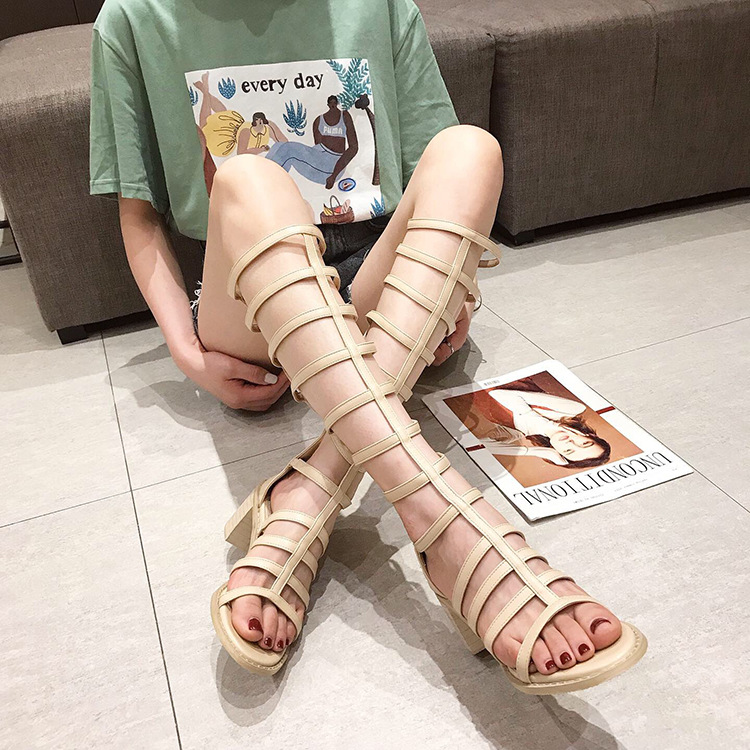 thick high-heeled high-tube hollow sandals NSSO61754