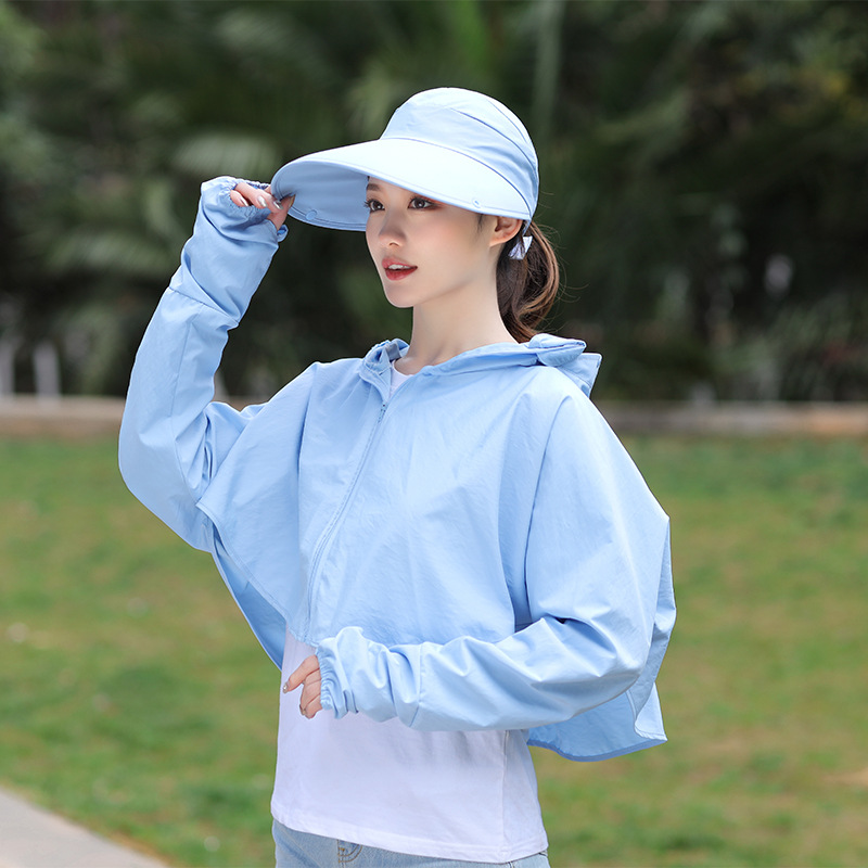 春夏新款可拆卸帽防晒衣防风防尘皮肤风衣出游骑车短款外套女|ms