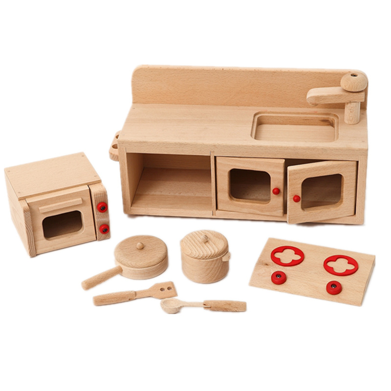 Japanese wooden home cooking simulation kitchen children's toy small cabinet playing home early education aids
