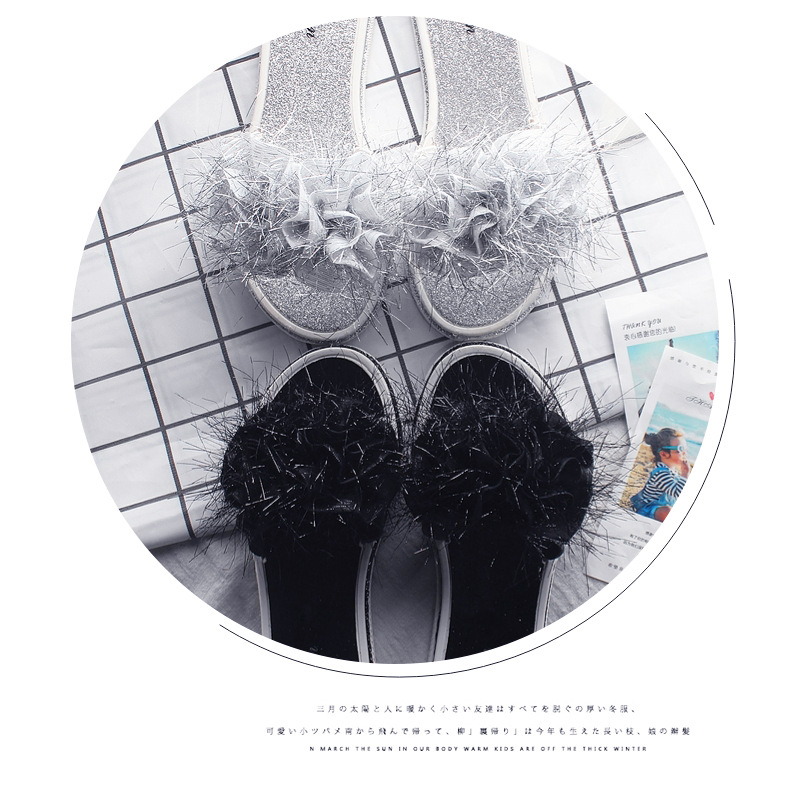 2019 summer slipper All-match fashion Maomaohua Flat bottom Word tow Korean Edition leisure time non-slip slipper