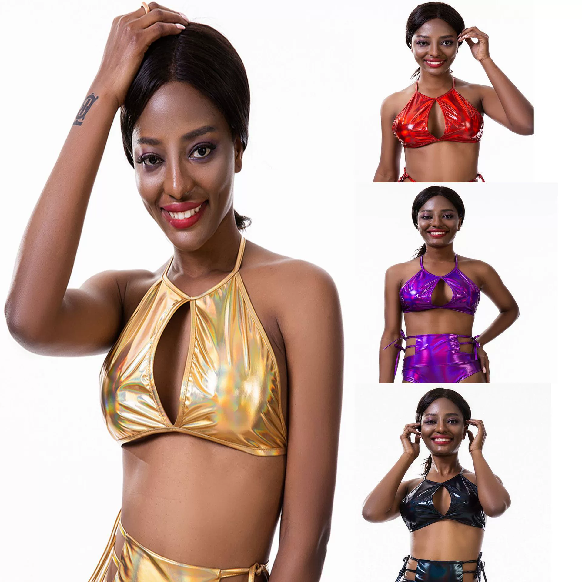 2019 Новый трансграничный Яркий кожаный сценический ночной клуб, забавный женский волшебный цвет, сексуальный пляжный купальник с эффектом металлик