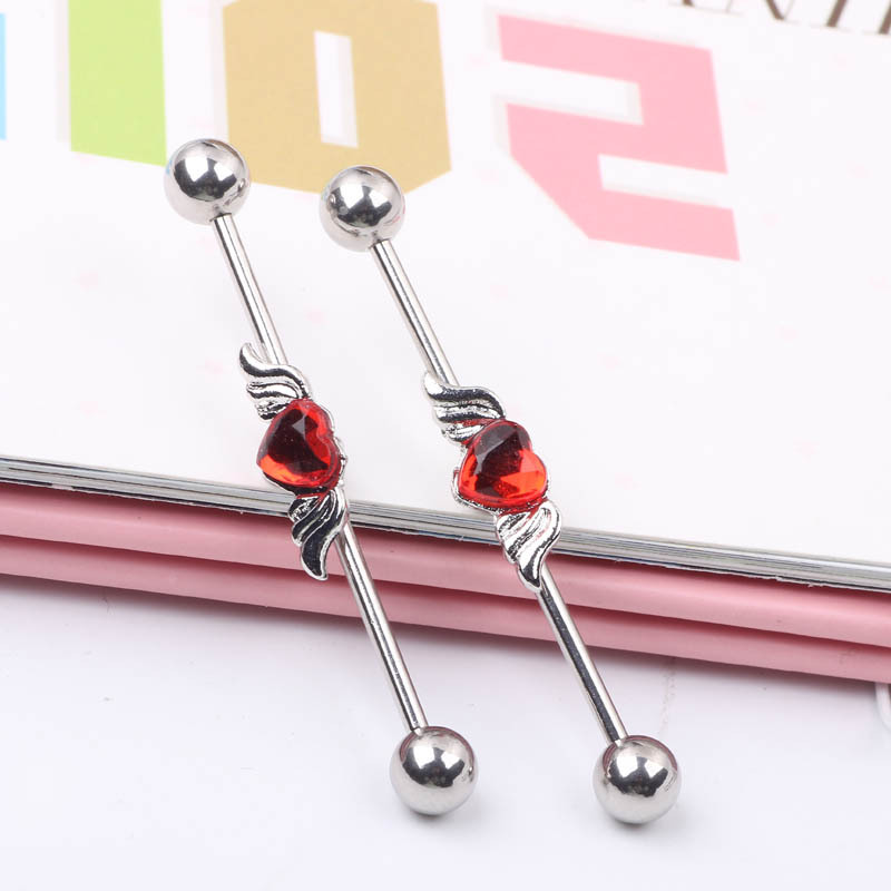 Heart-Shaped Long Rod Industrial Ear Studs Stainless Steel Cartilage Barbell Piercing Jewelry detail image 7