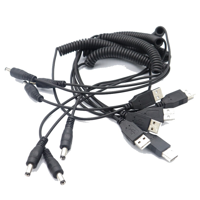 USB转DC电源弹簧线 DC弹簧连接线 USB弹簧螺旋伸缩电源线