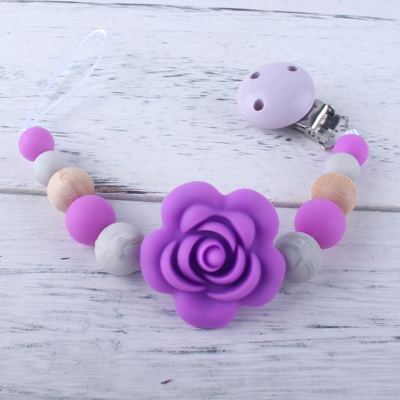 Cadena de chupete de silicona para bebés Amazon Cadena de molienda de dientes de bebés cadena anti-Caída de mordedor calmante personalizada por los fabricantes