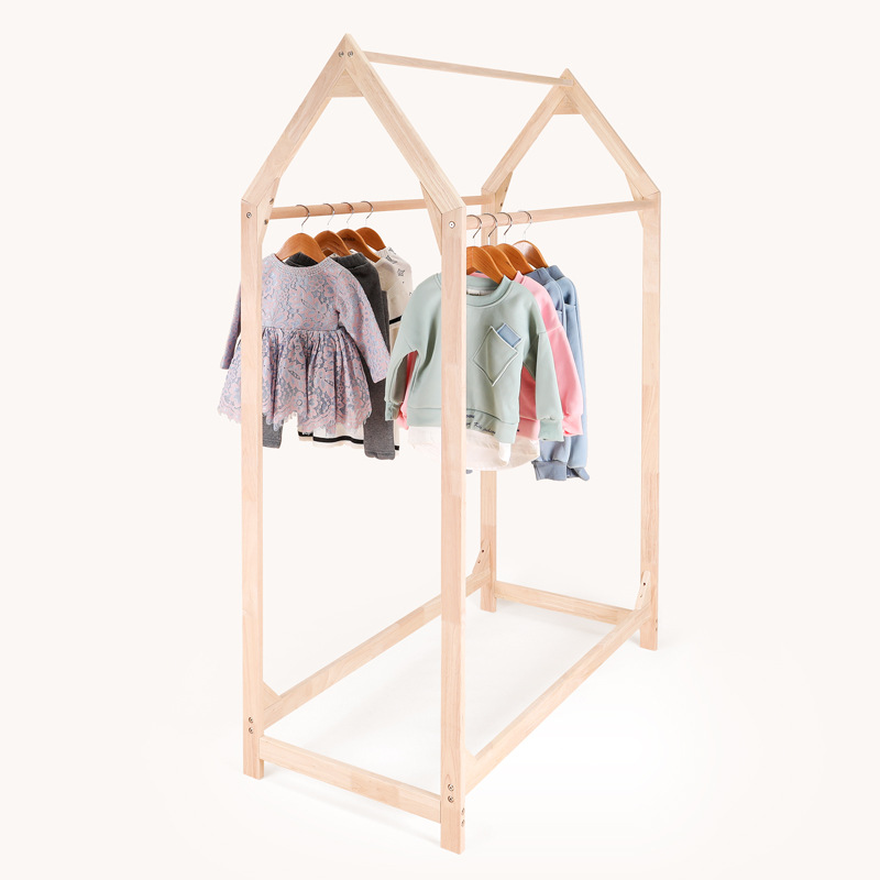 ins北欧风童装店服装店实木中岛架小房子衣架双面挂货展示货架