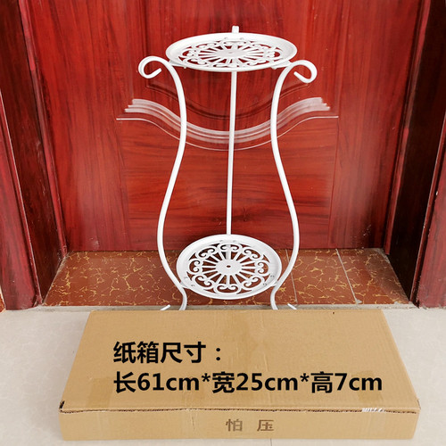 60# Manufacturer Wholesale European Style Iron Wrought Flower Stand Double Layer Indoor Plant Pot Stand Balcony Outdoor Floor Standing End Table