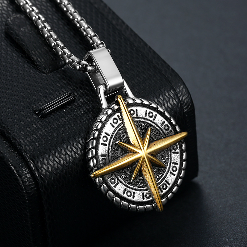Street Occasion 304 Stainless Steel Material Retro Compass Star Titanium Steel Polishing Men's Pendant Necklace