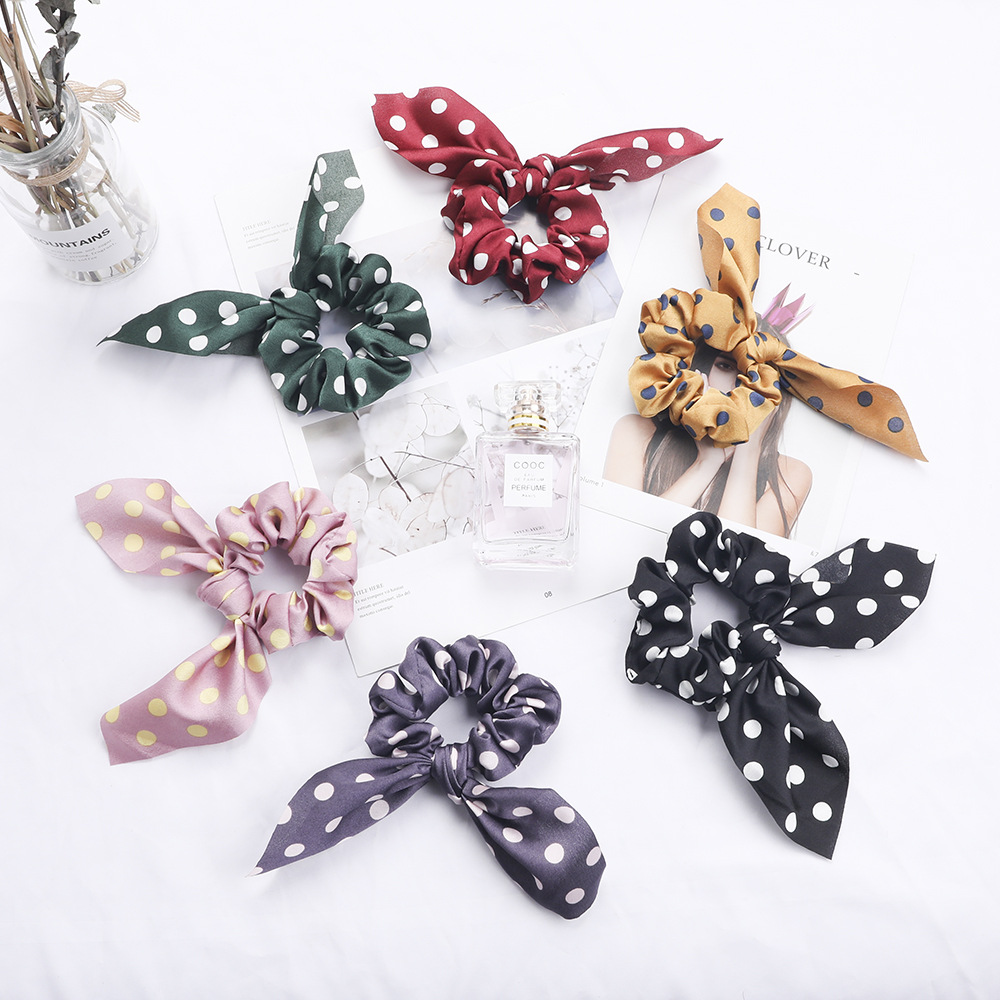 New Fashion Dot Dot Wave Ear Rabbit Fabric Streamer Cheap Scrunchies Wholesale display picture 13