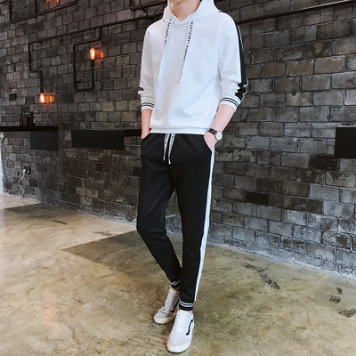 2019春季新款男装卫衣男士卫衣套装连帽潮流休闲卫衣拼色卫衣套装|ru