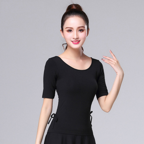 Modern dance clothing tops for women adult summer short-sleeved drawstring slim practice clothing modal classical dance practice clothing
