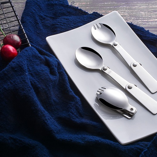 304 stainless steel folding tri-fold spoon picnic portable stew beaker spoon outdoor travel spoon manufacturer wholesale