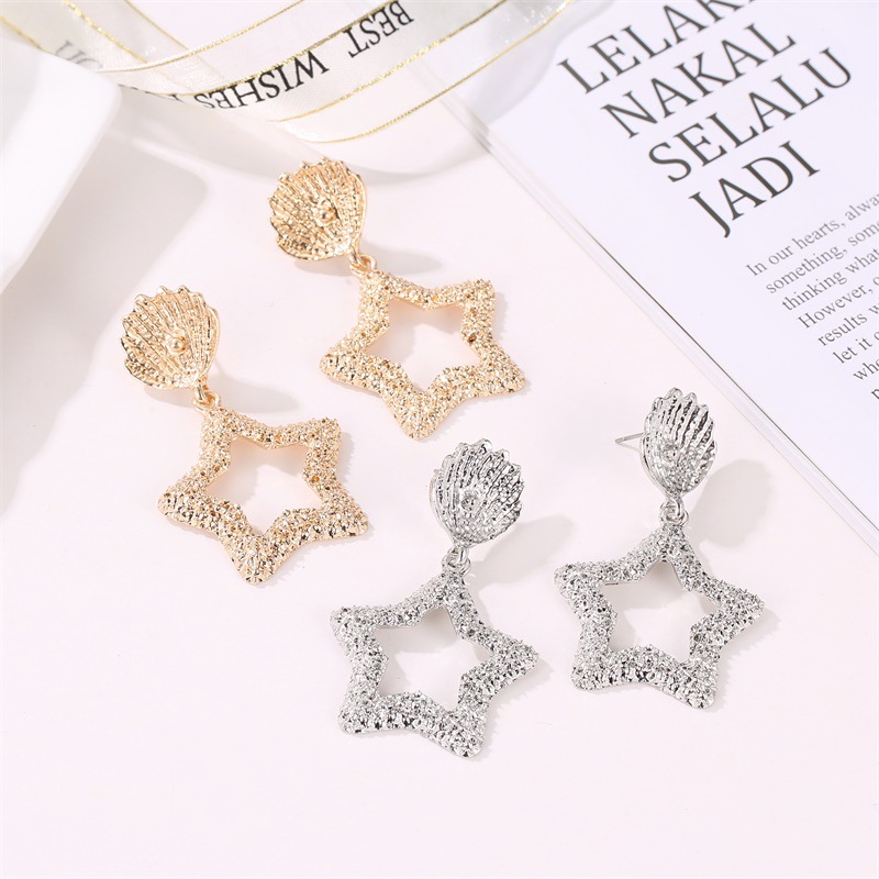 Explosion Earrings Beach Starfish Shell Earrings Five-pointed Star Embossed Earrings Women display picture 13