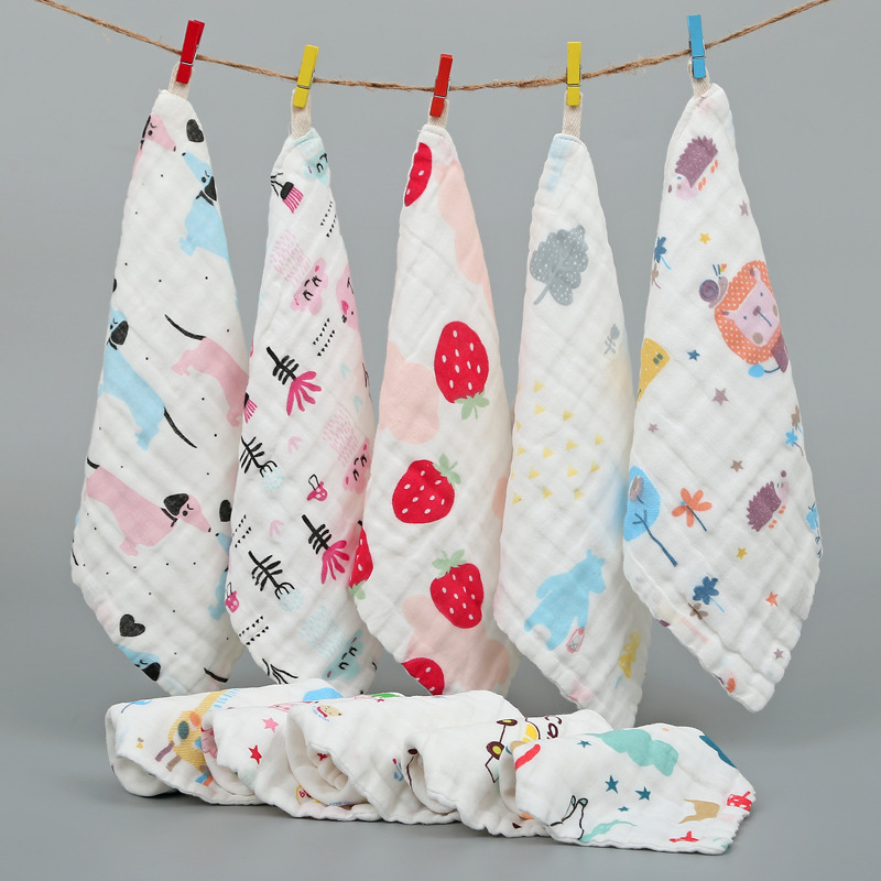 純棉方巾紗布六層高密泡泡紗25*25cm印花兒童口水巾定制可繡字