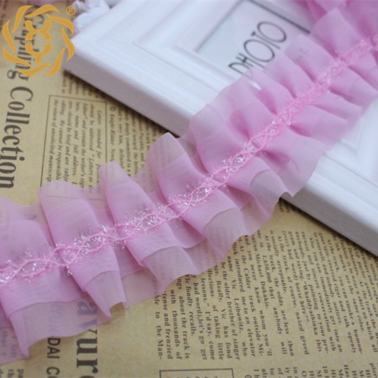 定做双层雪纺中线褶皱花边娃娃cosplay服装辅料装饰打折花边