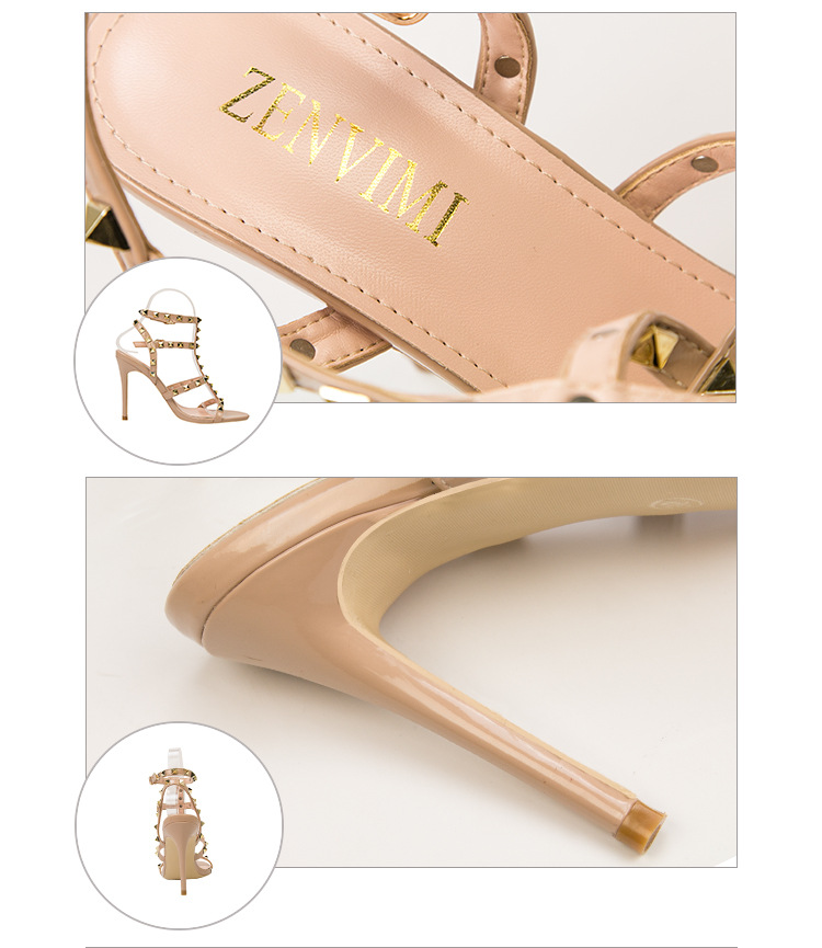 Buty damskie retro seksowne klub nocny wysokie obcasy lakierowana skóra metalowe nity seksowne klub nocny sandały buty rzymskie_voghion.com