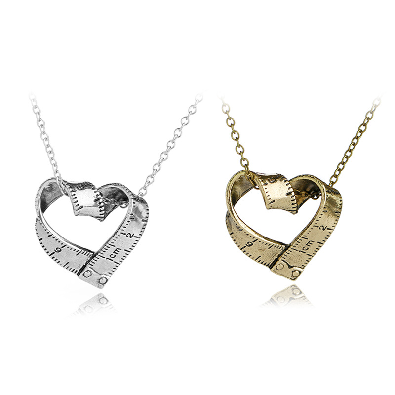 Scale Necklace Clavicle Chain Creative Retro Heart-shaped Rotating Tape Measure Pendant Necklace Accessories Wholesale Nihaojewelry display picture 8