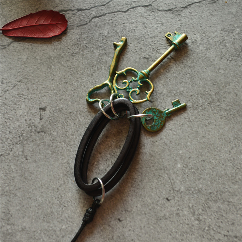 复古民族风 女 文艺百搭木质圈圈铜绿多款钥匙长项链 毛衣链