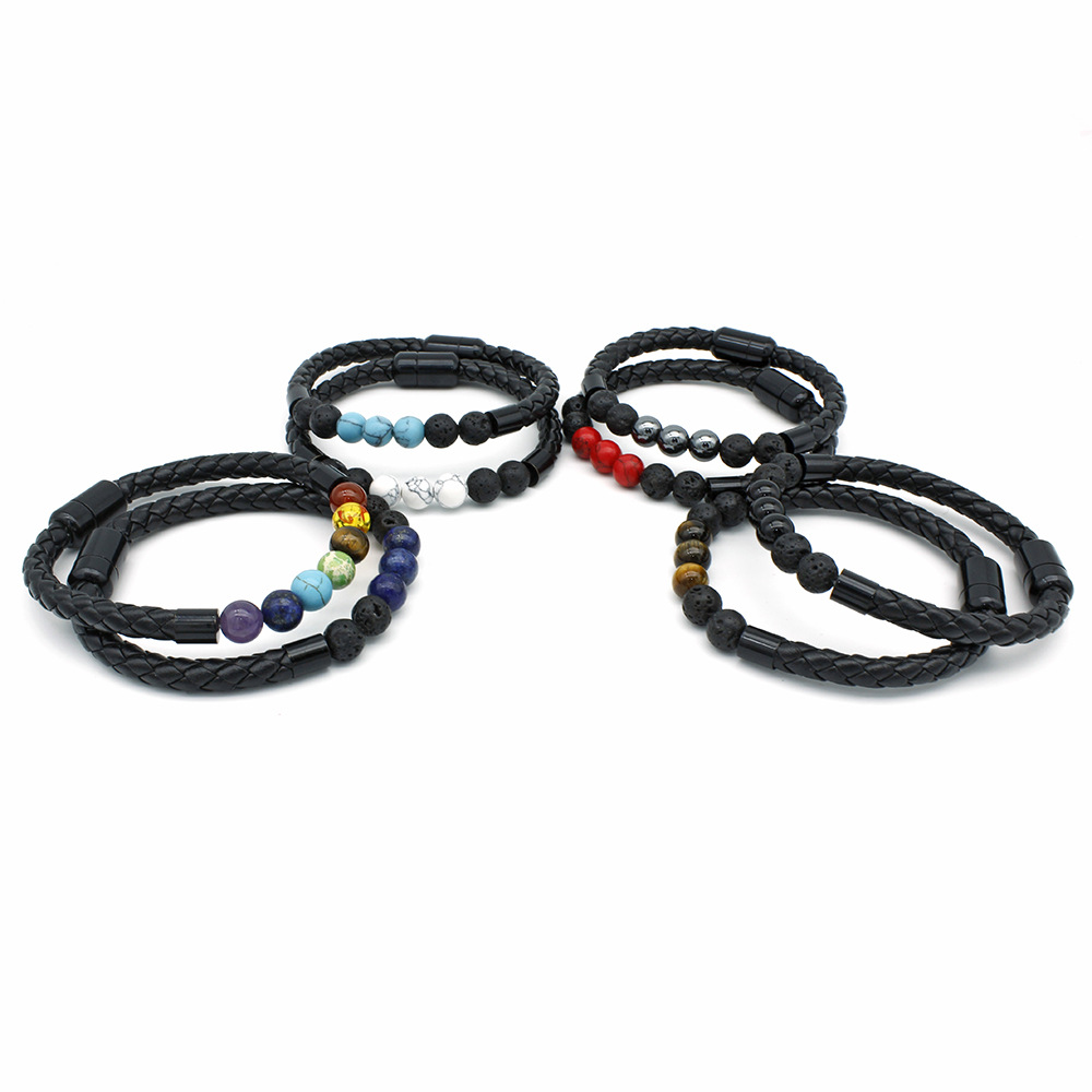 Simple Style Commute Geometric Pu Leather Stone Beaded Braid Unisex Bracelets display picture 5