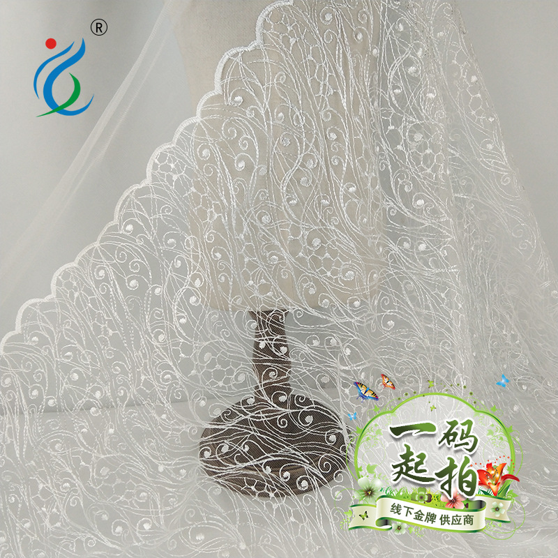 Encaje bordado blanco con diseño de meteoros, para vestido de novia étnico