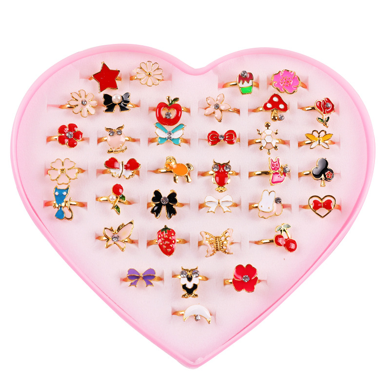 Traje de anillo para niños, anillo de aleación para niña, exquisito, caja de amor ajustable, conjunto de 36 piezas, anillo de caja de amor 12140211525 1826573620