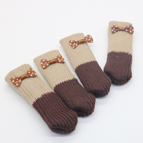 Knitted chair foot covers, bow-tie style stool foot covers, thickened silent wear-resistant dining table and chair leg covers, door handle gloves