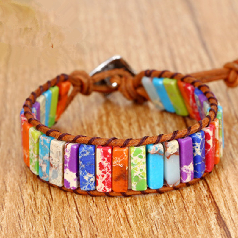 Retro Ethnic Style Geometric Color Block Pu Leather Natural Stone Beaded Braid Natural Stone Bracelets display picture 2