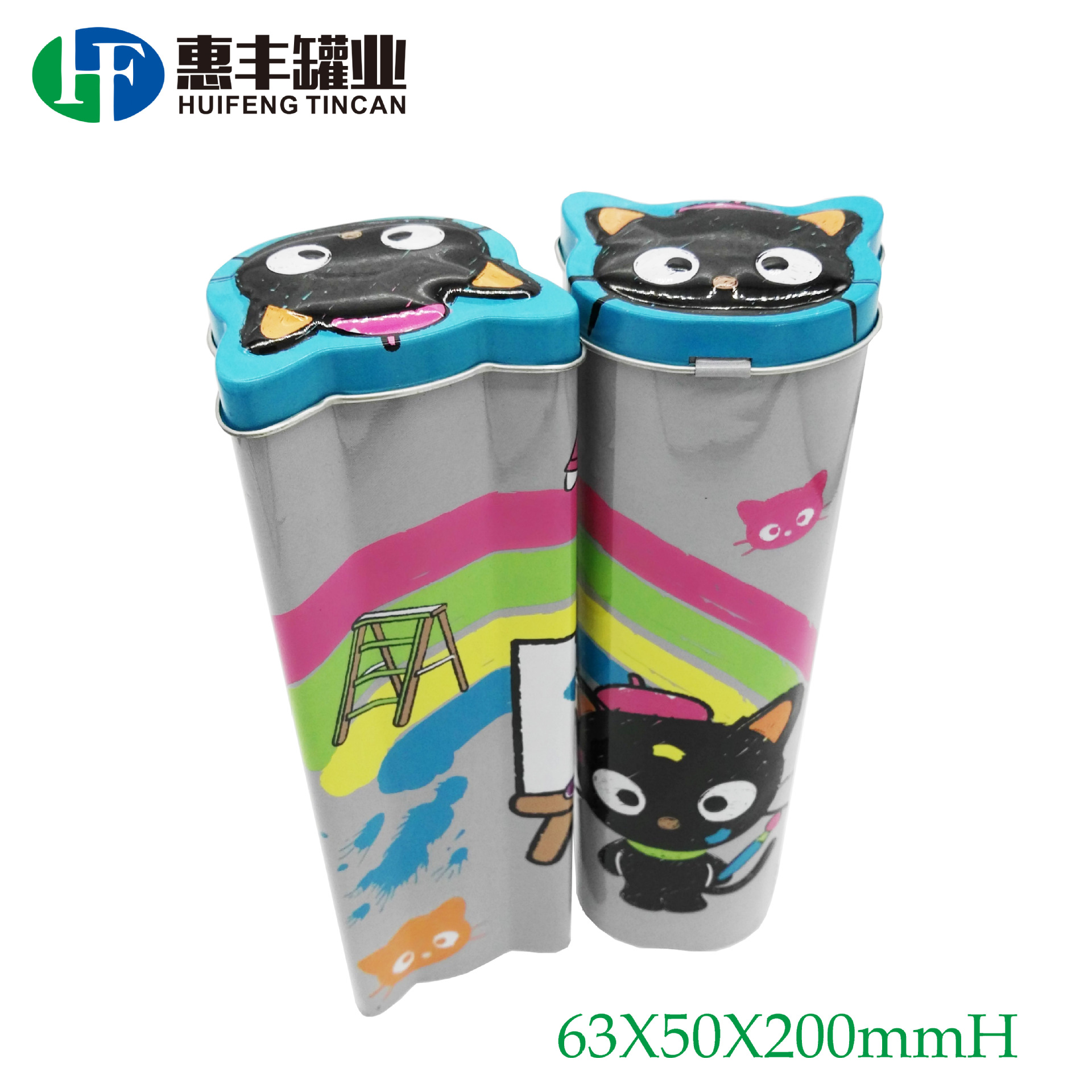 生产学生彩笔铁盒糖果异形铁罐 猫头铁罐 文具用品铁盒TIN BOX