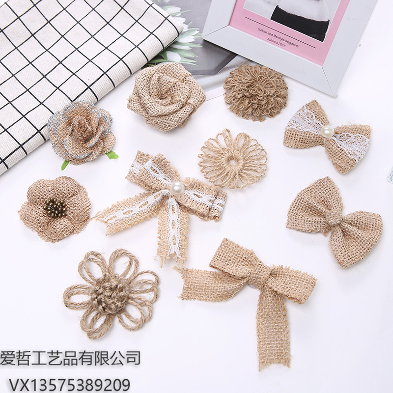 厂家直销跨境节日派对装饰花朵 鞋帽服装装饰麻布玫瑰花批发