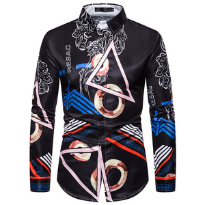 Men’s business spring and autumn personalized geometric printing leisure Long Sleeve Shirt