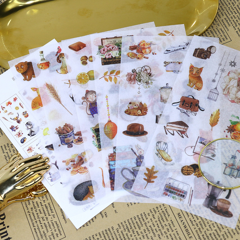 golden Retro Old things Sensation Paper Hand account Sticker originality PDA DIY Diary Hand drawn Stationery Sticker 6