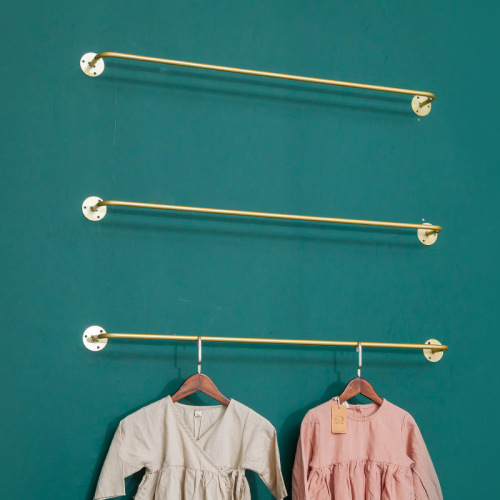 Gold clothing store display rack clothes on the wall clothing rack women's clothing store decoration shelf wall-mounted thin tube clothes rack