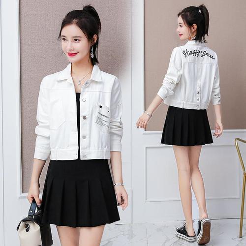 Spring and Autumn Short Denim Jacket for Female Students Korean Style Loose Fashionable Long Sleeve Versatile Harajuku Style Social Trend Brand Jacket