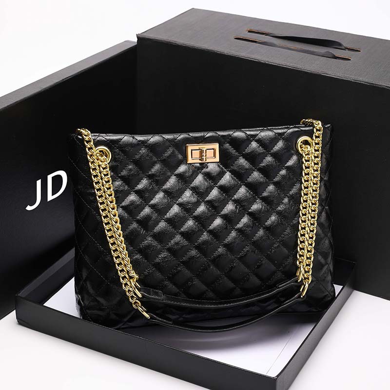 Bolsa feminina de couro com cera de óleo 2024, versão coreana, elegante, com grade de diamantes, bolsa transversal de ombro único, grande_voghion.com