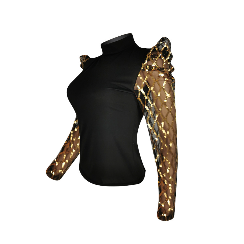 Women's T-shirt Long Sleeve T-shirts Sequins Elegant Streetwear Solid Color display picture 31