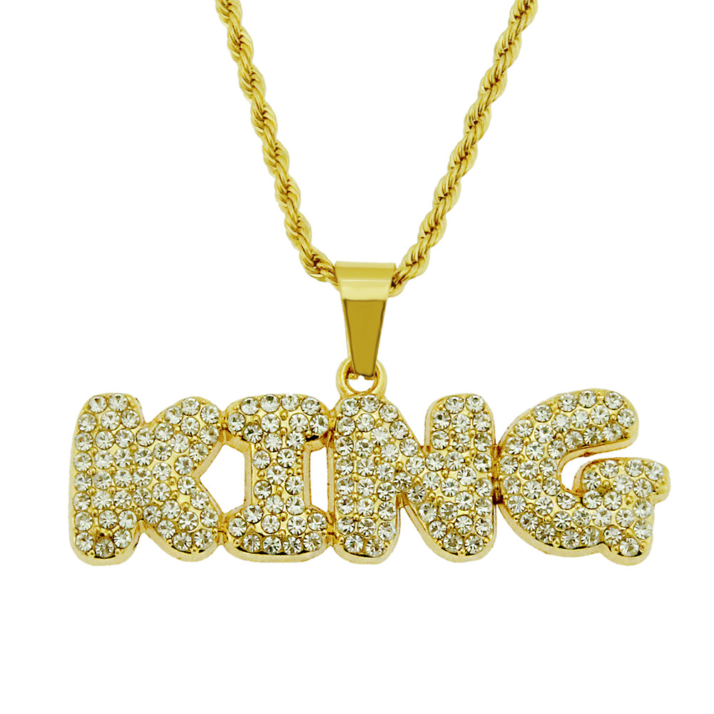 hip-hop menu0027s diamond letter king pendant necklace creative new pendant jewelry