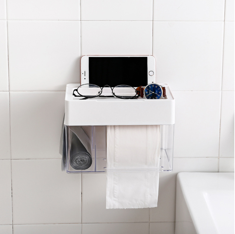 Caja de pañuelos sin perforar caja de almacenamiento de bolsas de basura multi-funcional etiqueta sin costuras inodoro baño caja de pañuelos de baño