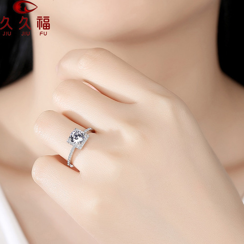 925 sterling silver ring for women European and American style group set single diamond 1 carat moissanite square silver jewelry wholesale
