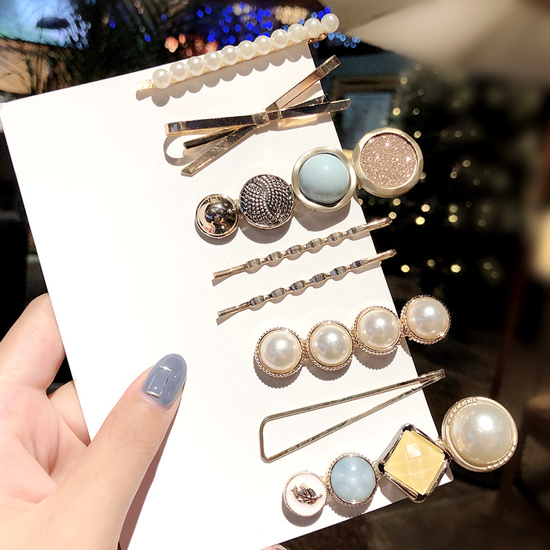 Fashion Wild Geometric Metal Pearl Set Girl Hairpin Bangs Clip Hair Accessories Wholesale Nihaojewelry display picture 19