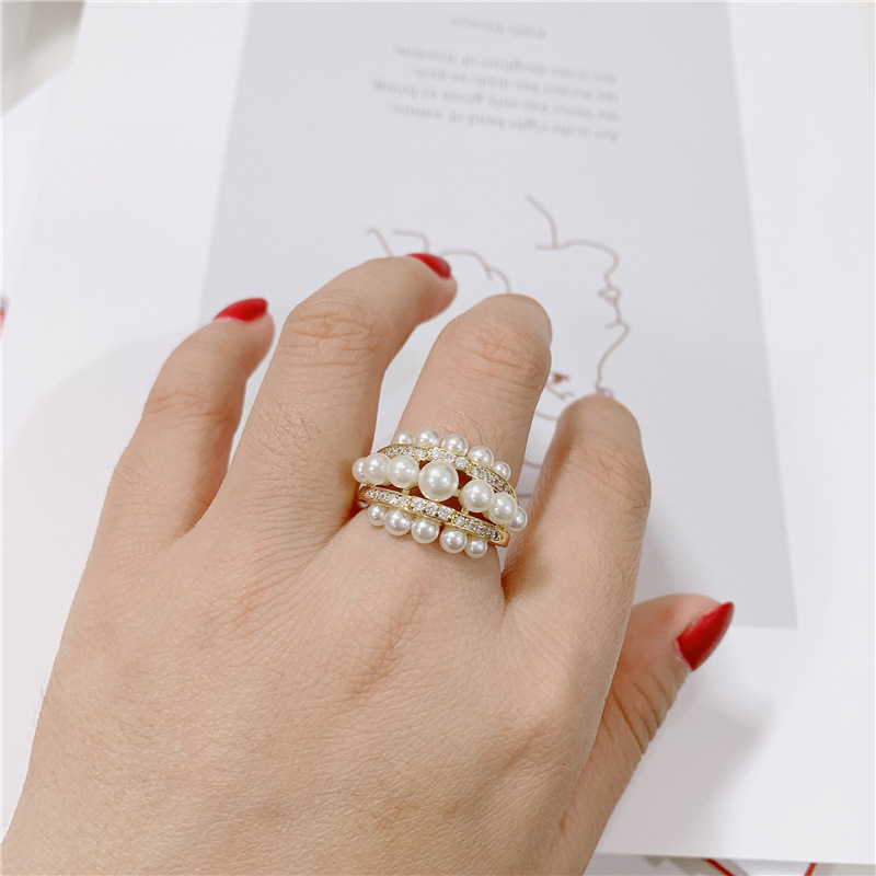 Luxury Ring Micro-set Diamond With Pearl Ring Copper display picture 5