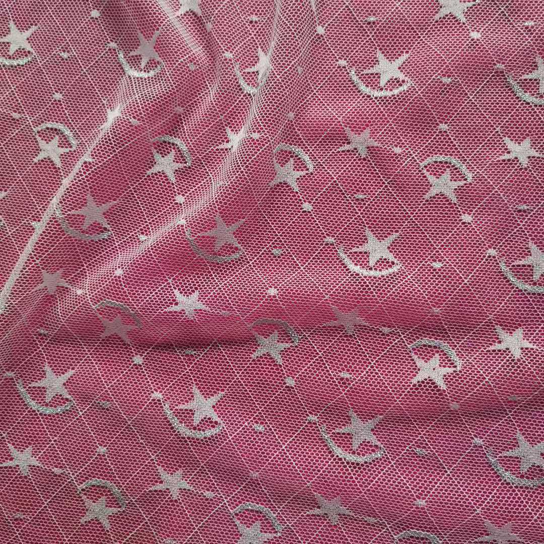 秋款质感好锦氨弹力菱形五角星月亮银线提花网纱 打底等面料 现货