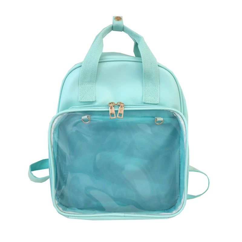Backpack, polyurethane capacious school bag, transparent travel bag for leisure, 2020, Korean style