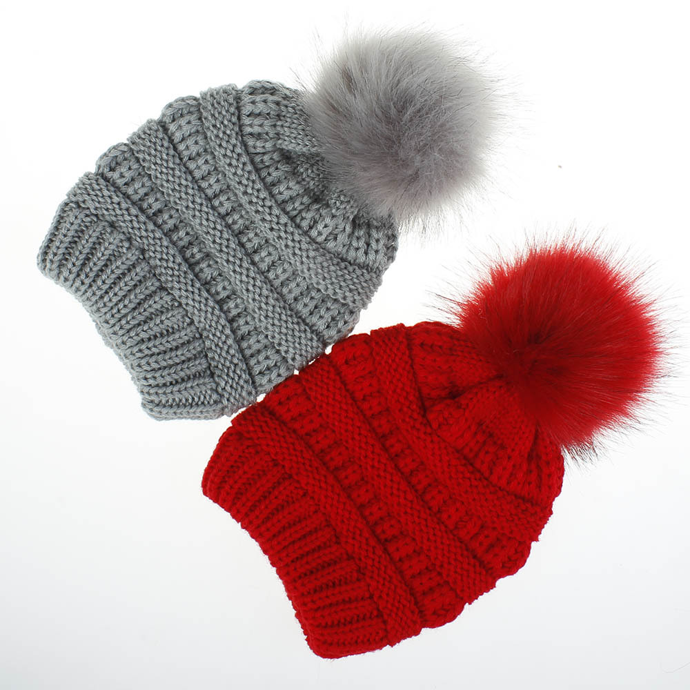 Children Unisex Cute Solid Color Pom Poms Wool Cap display picture 2