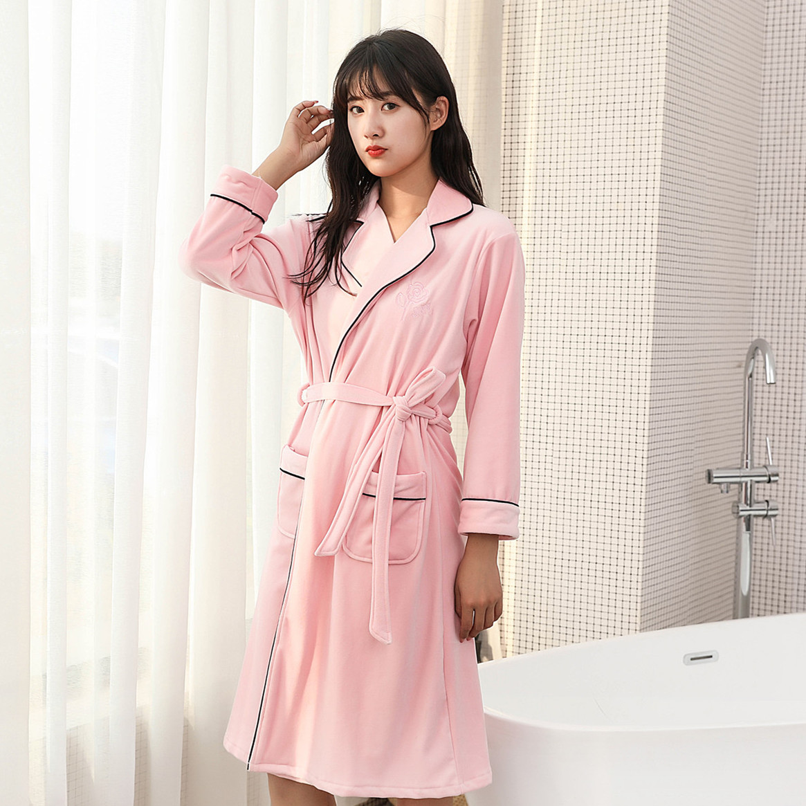 睡袍女秋冬季加厚长款珊瑚绒海岛绒浴袍女士睡衣保暖浴衣女家居服|ru